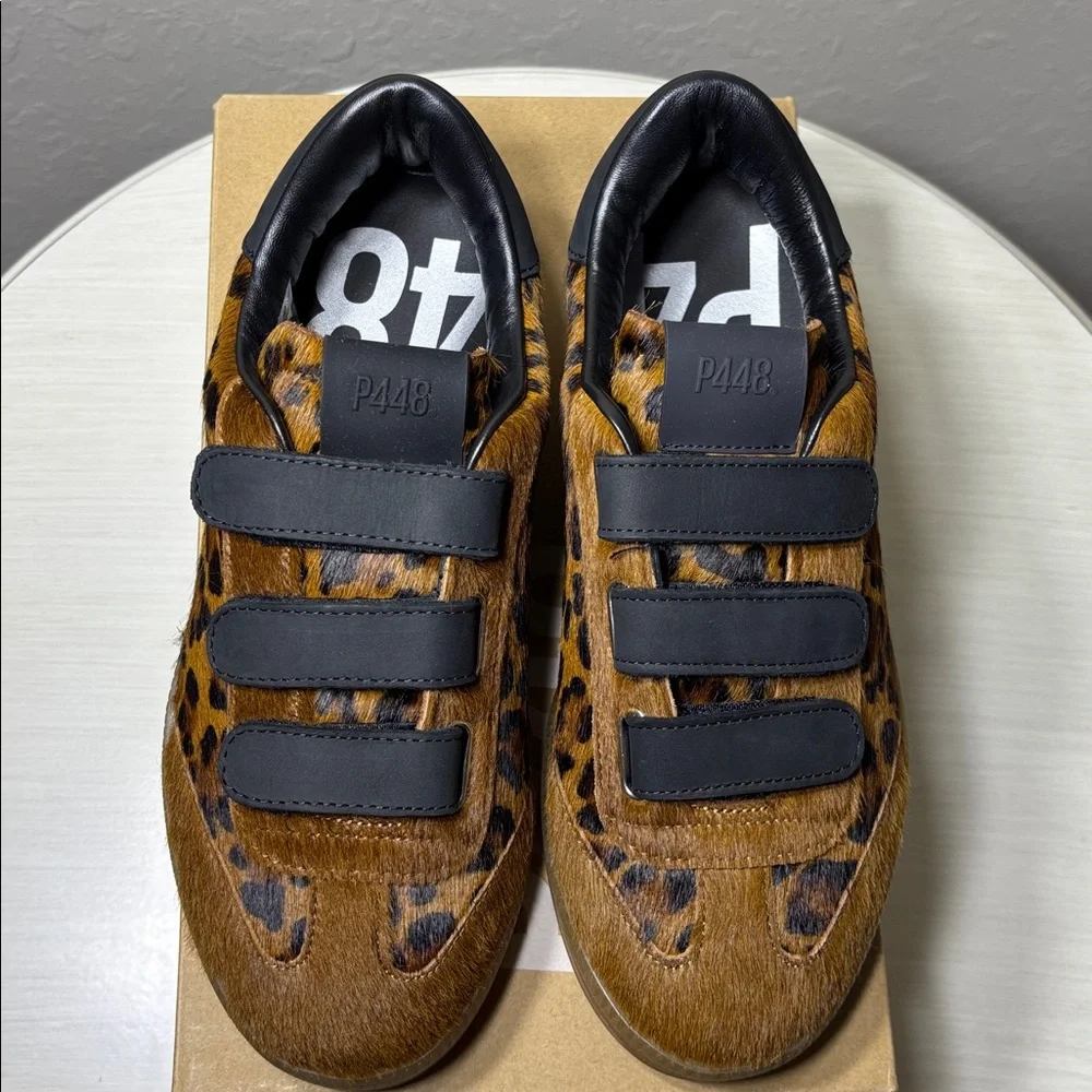 NIBox P448 Capri 2 Leo Dark Leopard Calf Hair Velcro Sneakers Size 38 - Picture 8 of 13